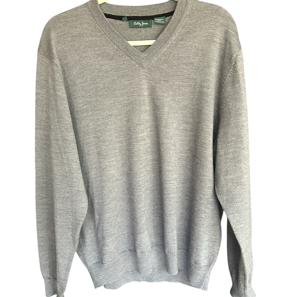 Bobby Jones Men's V-Neck Sweater - Light Gray 100% Merino Wool